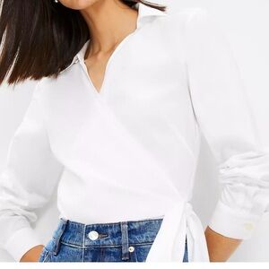 LOFT White Cotton Wrap Blouse